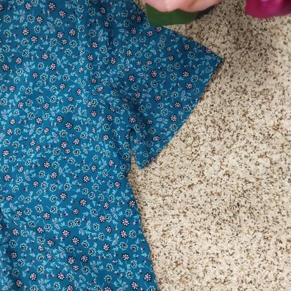 3603 Size Large Time and True Dark Teal Floral Lined Dress. - Picture 2 of 7